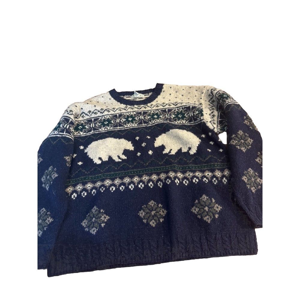 Vintage LL Bean Men's Polar Bear Wool Sweater Nordic‎ Holiday Christmas Sz L 90s